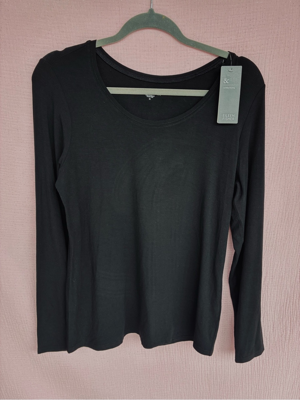 Eileen Fisher Black Scoop-Neck Long Sleeve Top - Picture 2 of 7